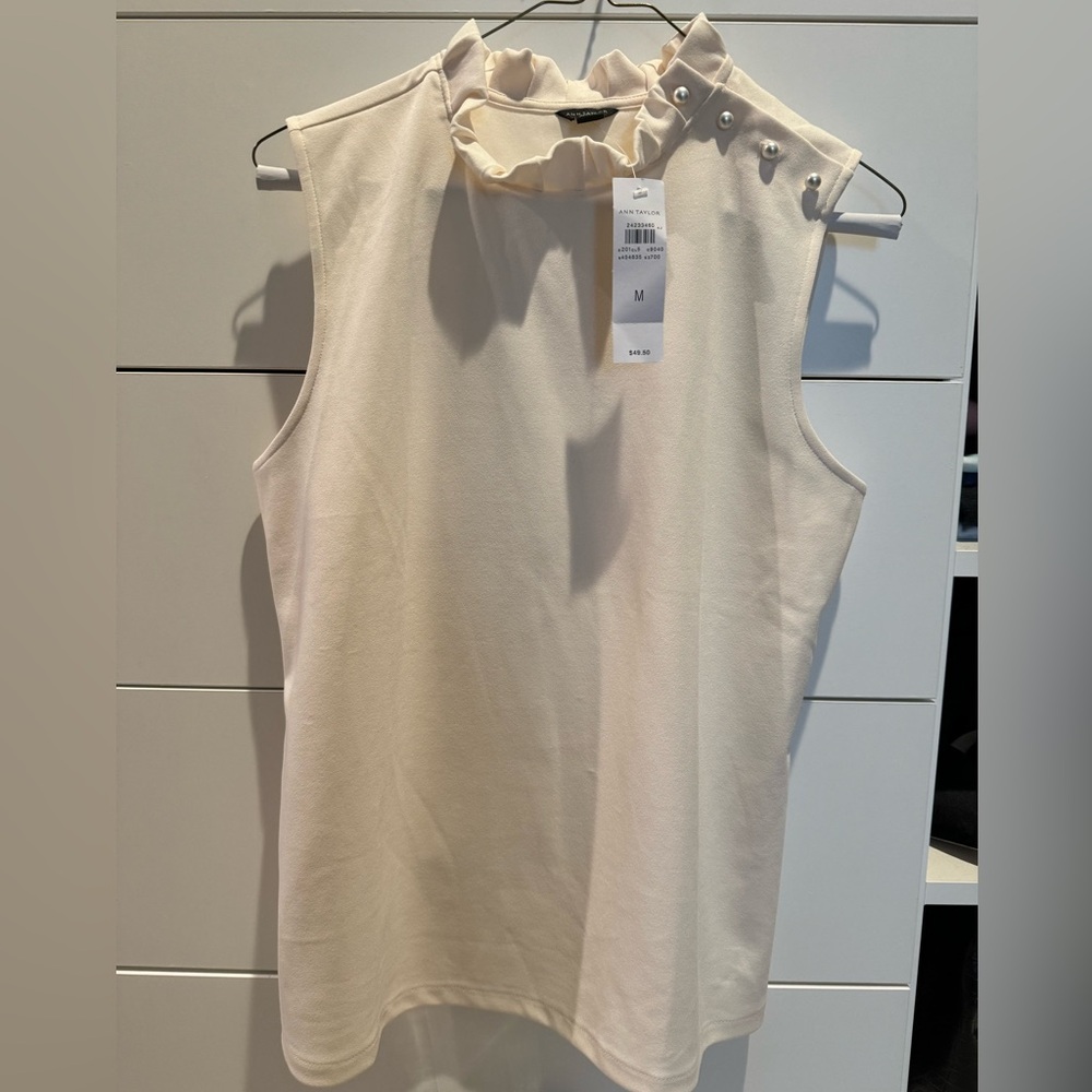 NWT Ann Taylor sleeveless top with pearl button closure